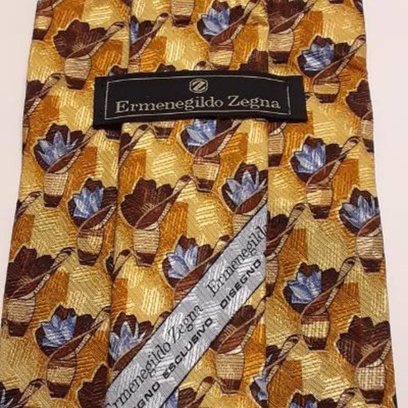 Ermenegildo Zegna Golden Blues Brown 100% Silk Tie - Picture 8 of 9